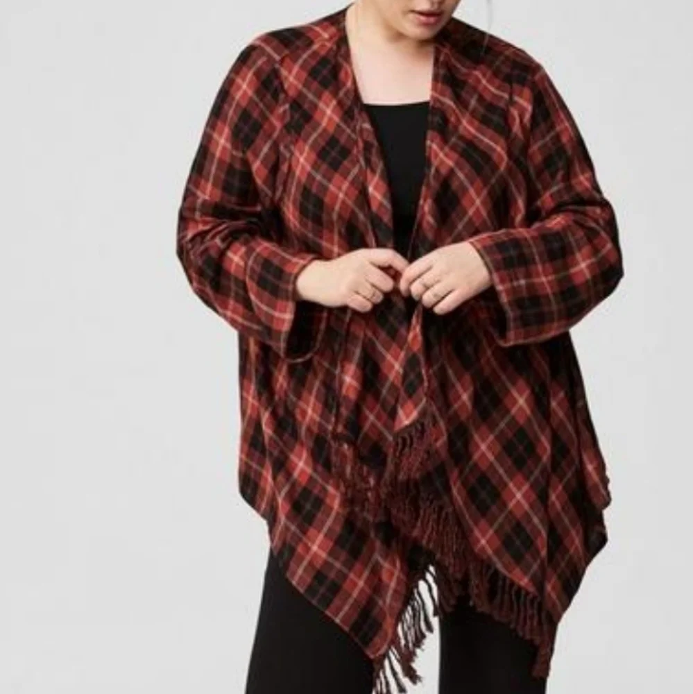 Torrid plus sz Buffalo plaid brushed flannel Drape front kimono sz 5X - Picture 1 of 12